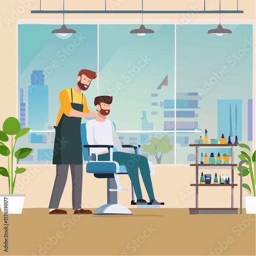 Professional barber working with client in barbershop