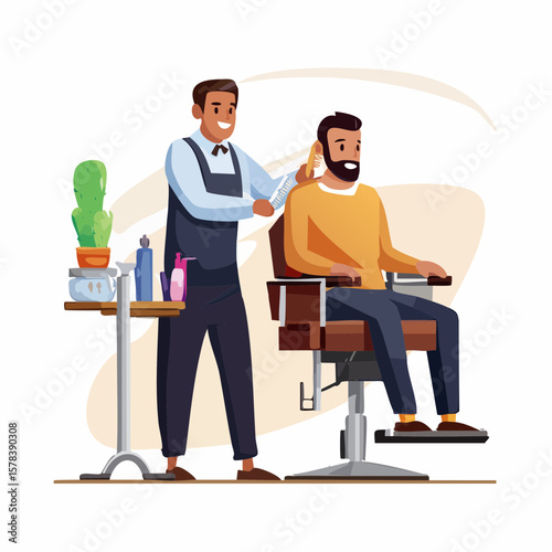 Professional barber working with client in barbershop