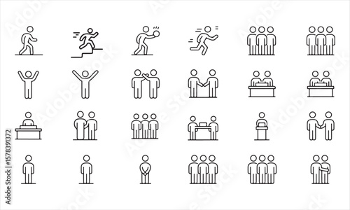 Minimal Human Activity and Interaction Line Icons