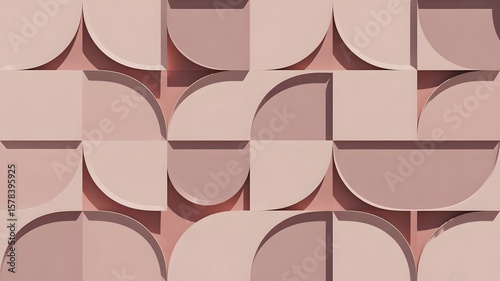 Wallpaper Mural Abstract geometric background with layered curved shapes and soft shadows in pastel pink Torontodigital.ca