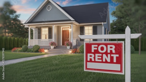 Cozy Suburban Home for Rent with Welcoming Landscape and Sign