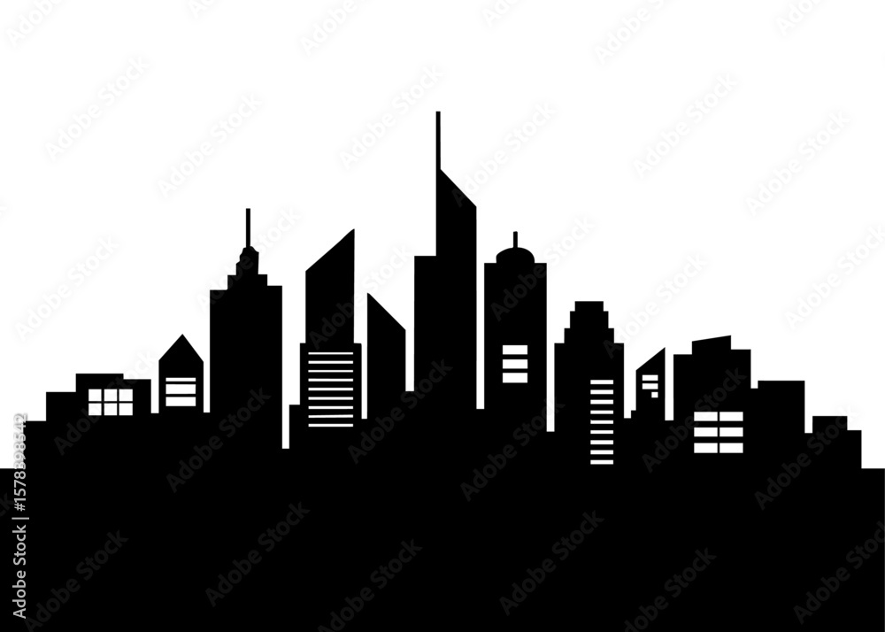 Naklejka premium Modern city skyline silhouette, Modern city vector cityscape
