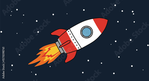 Cartoon Rocket Ascending Through a Starry Space Depicting Exploration and Adventure