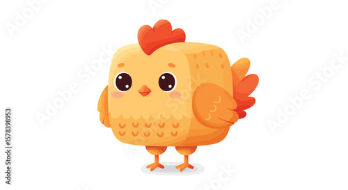 Adorable cartoon chicken illustration in playful style against a pristine white background
