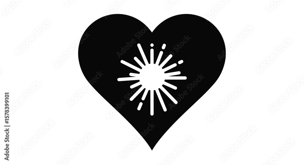 Obraz premium Artistic portrayal of a glowing burst within a heart shape symbol of love and affection