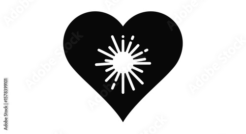 Artistic portrayal of a glowing burst within a heart shape symbol of love and affection