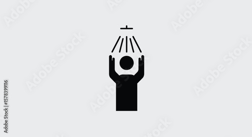Conceptual illustration of a person showering, minimal design on light background