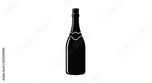 Elegant black and white illustration of a champagne bottle on a clean white background