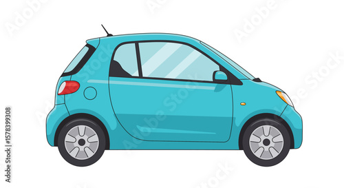 Stylish illustration of a teal compact car, isolated against a clean white background