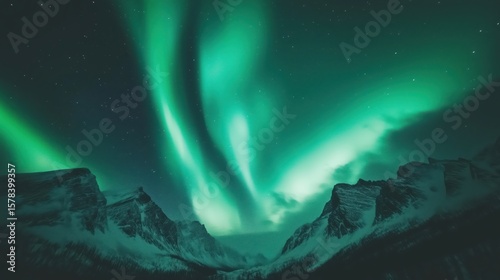 Vibrant Green Aurora Borealis Over Snowy Pine Forest