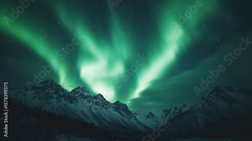Vibrant Green Aurora Borealis Over Snowy Pine Forest
