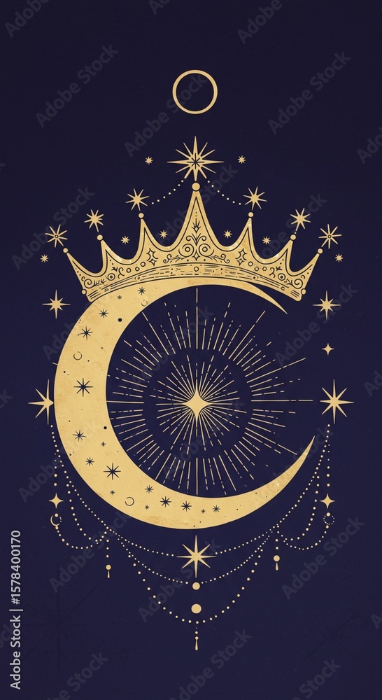 Obraz premium Golden crown moon design illustration