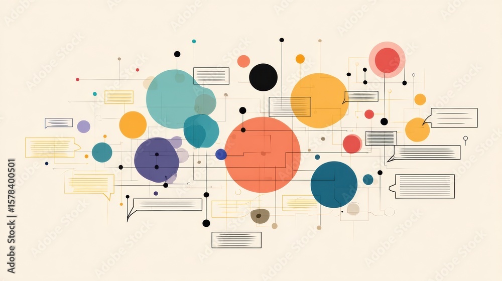 Obraz premium Digital Mind Map Showcasing Open Conversation in Clean Modern Style With Empty Upper Layout for Flexible Ideas and Collaboration Enhancement