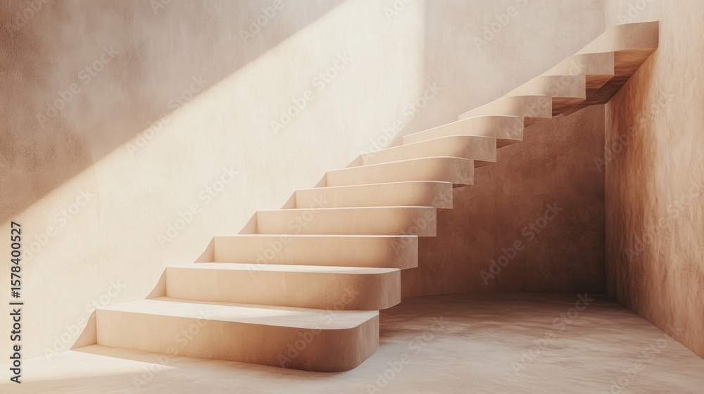 Naklejka premium Beige interior staircase, sunlit