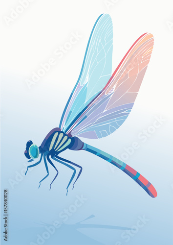 Flat Vector Illustration of a Cute Cartoon Dragonfly