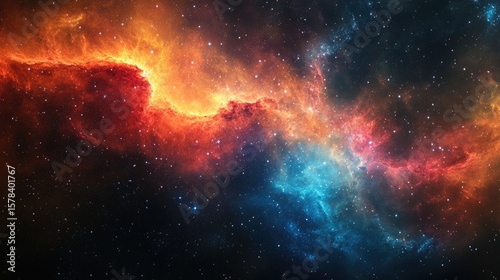 Vibrant Cosmic Nebula with Swirling Red, Orange, and Blue Gases for Space and Astronomy Theme