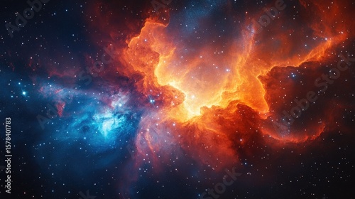 Vibrant Cosmic Nebula with Swirling Red, Orange, and Blue Gases for Space and Astronomy Theme