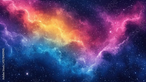 Vibrant Cosmic Watercolor Illustration with Colorful Space Background and Stars for Mystical Magic