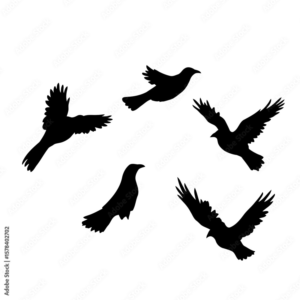 Fototapeta premium A vector set of flying bird silhouettes, including eagles, doves, and falcons, perfect for nature and wildlife designs