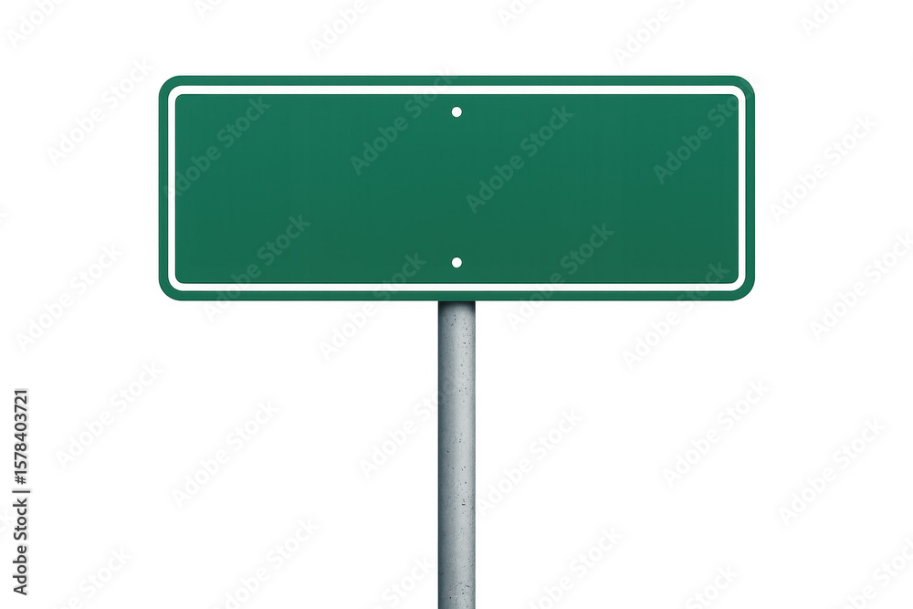 Empty green road sign on a metal pole with transparent background, providing copy space for customization Empty green road sign on a metal pole with transparent background, providing copy space for customization