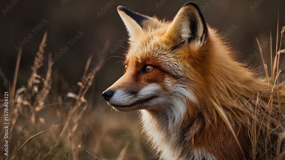 Fototapeta premium Majestic Red Fox Sitting Calmly in Autumn Forest