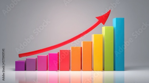 Free Download Colorful bar chart with red upward arrow showing positive growth trend isolated on white background - GFXLoad