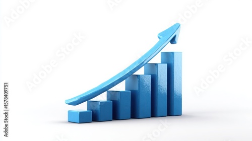Free Download Blue bar graph with upward trend arrow symbolizing growth and success isolated on white background - GFXLoad