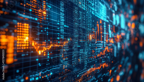 Wallpaper Mural Digital data visualization with vibrant blue and orange technology graphics Torontodigital.ca