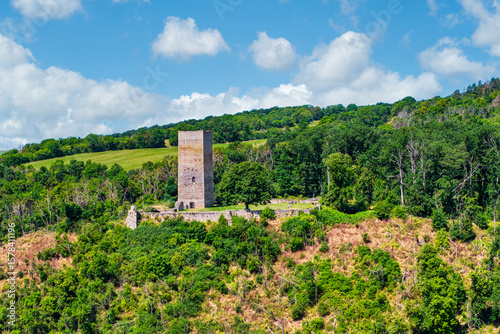 An aerial view of Sachsenburg Castle near Heldrungen in Thuringia in summer