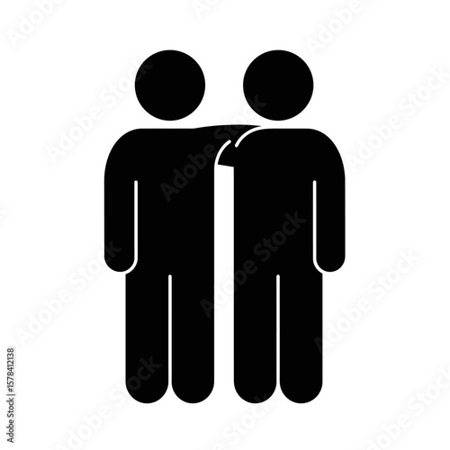 Two figures stand close, one arm around the other, symbolizing friendship and companionship.