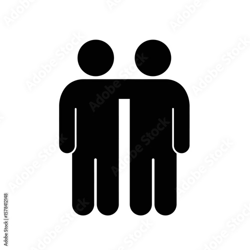 Two figures stand close, one arm around the other, symbolizing friendship or companionship.