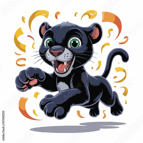 black Panther character design posing happy illustration