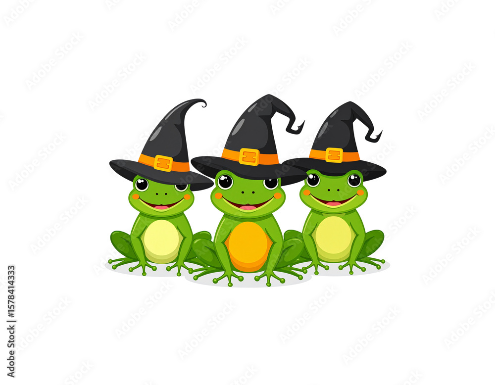 Fototapeta premium Cute little frog wearing a Halloween hat on a white background.