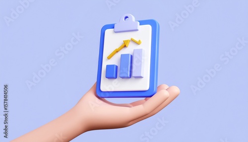 Wallpaper Mural 3D clipboard + graph combination icon floating above a hand Torontodigital.ca