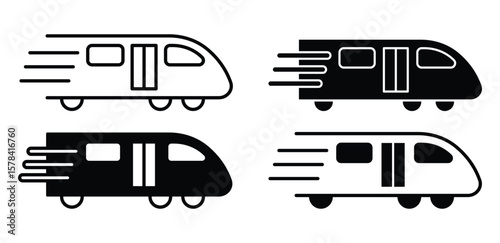 High Speed Train Icons Black And White Minimalist Vector Graphics Design Isolated