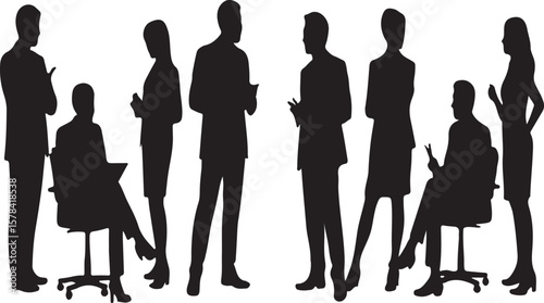 Silhouettes of Business Professionals in Discussion A Diverse Group of Men and Women Collaborating in Professional Settings