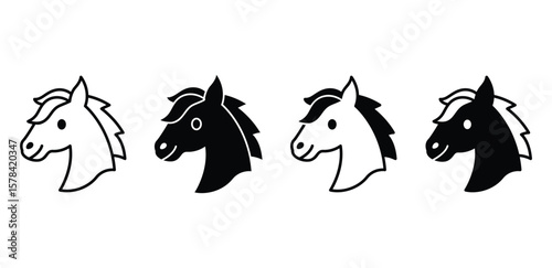 Simple Horse Head Icons Black White Color Vector Design Illustration Isolated