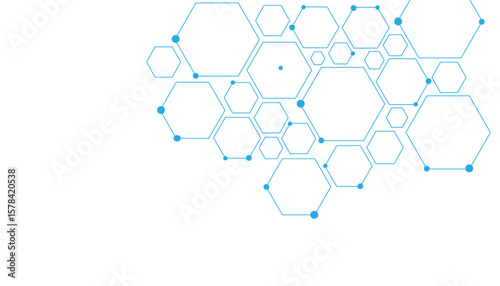 Science network pattern blue Hexagonal abstract background. Big Data Visualization structure elements . Health care and science medical pattern innovation. Template design with concept Dots and lines.
