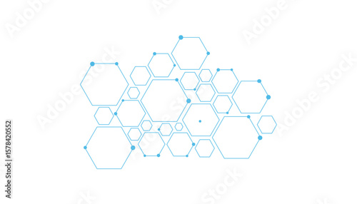 Science network pattern blue Hexagonal abstract background. Big Data Visualization structure elements . Health care and science medical pattern innovation. Template design with concept Dots and lines.