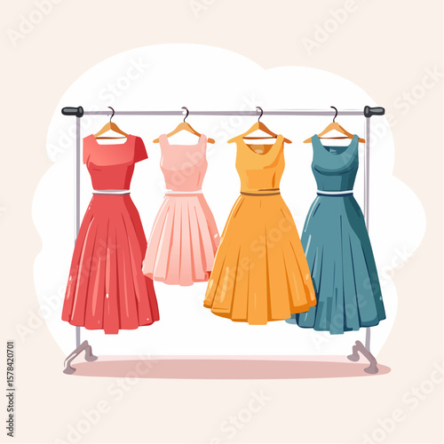elegant dresses hanging on hangers in a clothing store