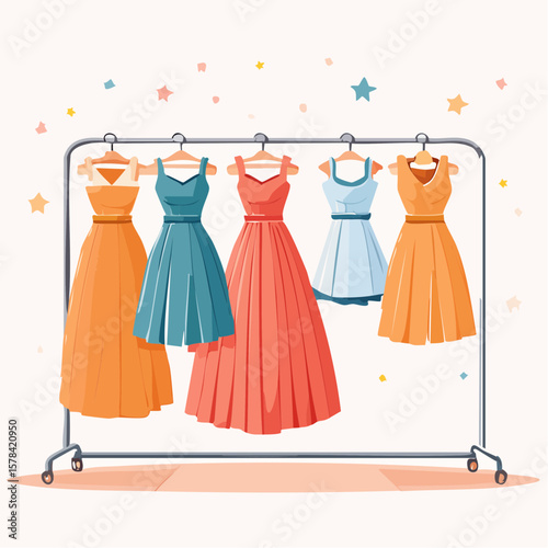 elegant dresses hanging on hangers in a clothing store