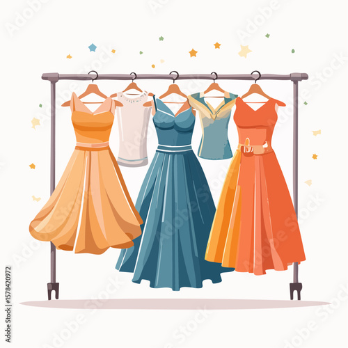 elegant dresses hanging on hangers in a clothing store