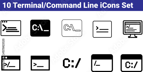 10 Terminal & Command Line Icon Set - Vector CLI & Developer Icons