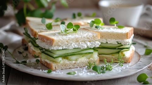 Wallpaper Mural Cucumber sandwiches with soft cheese, sea salt and water cress for tea party Torontodigital.ca
