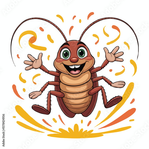 cockroach character design posing happy illustration