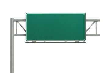 Green roadside sign featuring blank space, ideal for inserting custom travel, transportation, or advertising text against transparent background