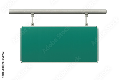 Blank green highway sign mounted on metal support, providing clear space for personalized messaging or graphic placement