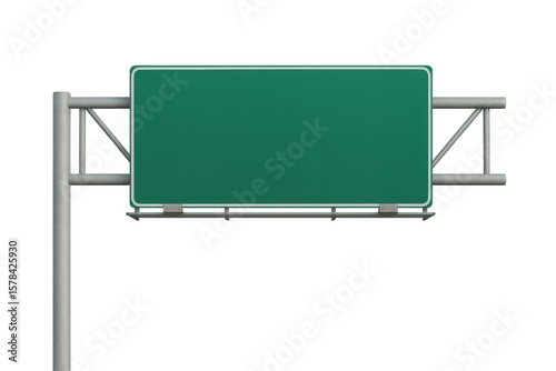 Green roadside sign featuring blank space, ideal for inserting custom travel, transportation, or advertising text against transparent background