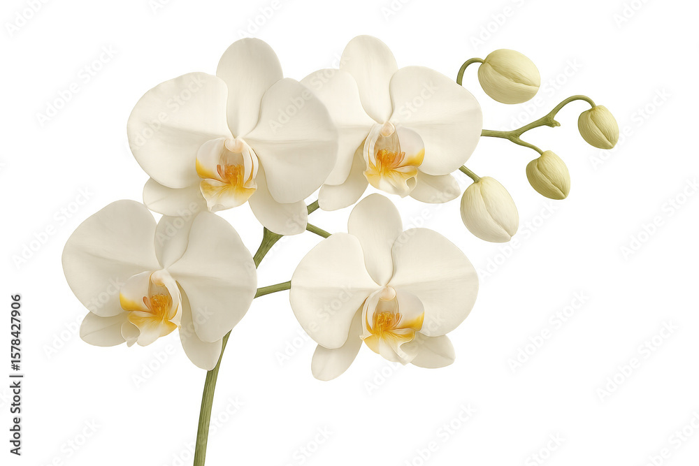 Obraz premium White orchid flowers and buds blooming on a transparent background, perfect for designs needing a touch of elegance