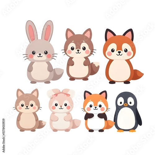Cute Animal Cartoon Series – Kawaii Bunny, Fox, Panda, and Friends